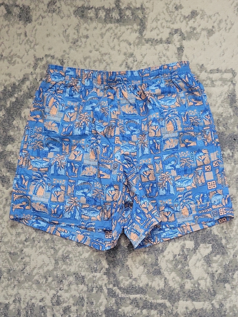 Men's Blue Tropical Print Swim Trunks